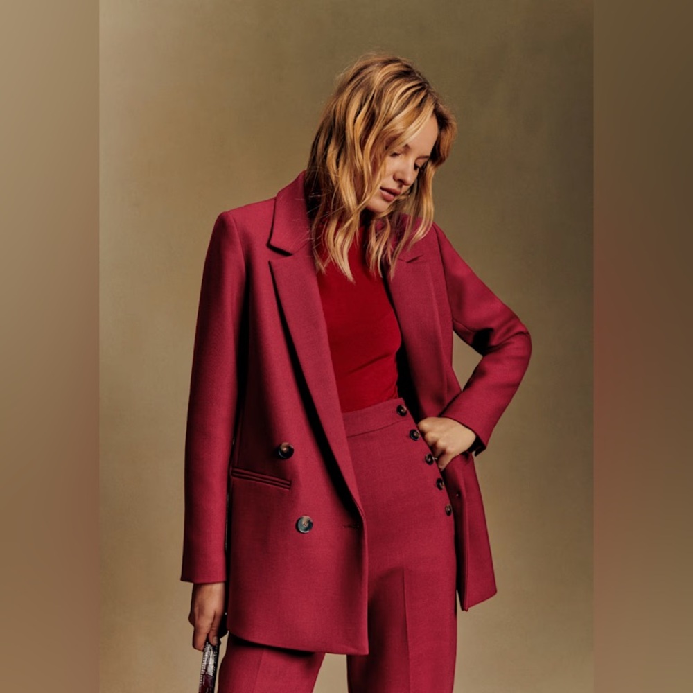 Sezane Women's Double-Breasted Burgundy Blazer